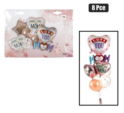 Balloons helium m'day bouquet 8pc f-8