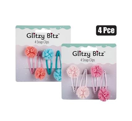 Hair clips 4pc pom pom snap-on