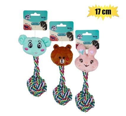 Pet puppy toy plush and rope ball 17cm