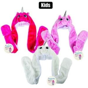 Beanie kids unicorn w/earflap+handpocket