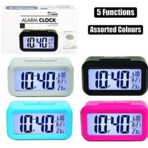 Clock digital 5-func asstd colours