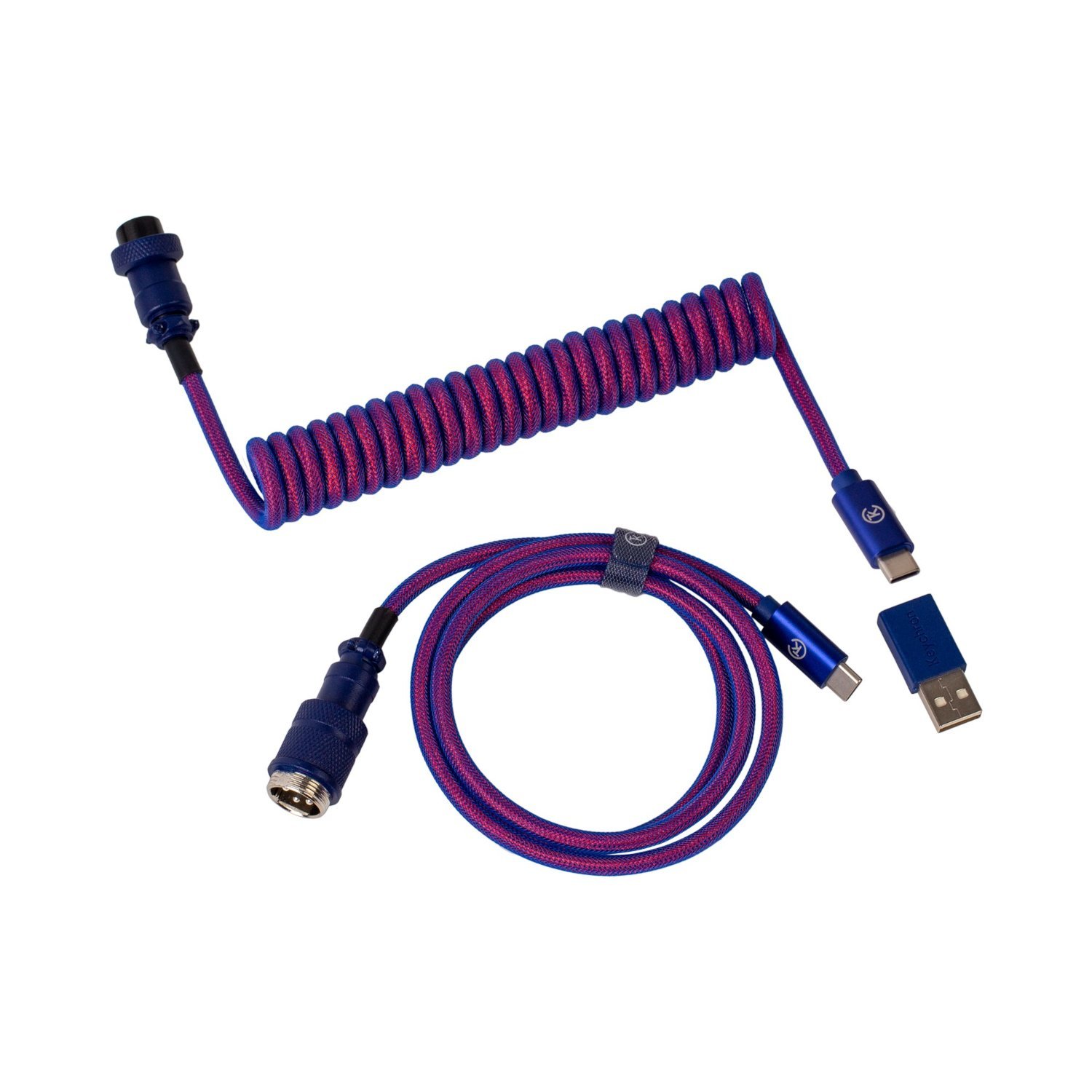 Keychron Premium Coiled Aviator USB Cable | Type-C + USB-A Adapter | Detachable Aviator Connector | 108 cm